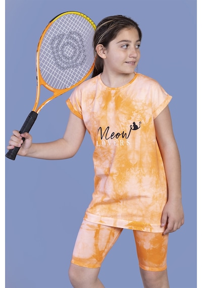 Toontoy Kids Kız Çocuk 2'li Takım Baskılı Bisiklet Yaka T-shirt & Basic Düz Crop Tayt Turuncu Toontoy Kids Kız Çocuk 2'li Takım Baskılı Bisiklet Yaka T-shirt & Basic Düz Crop Tayt Turuncu