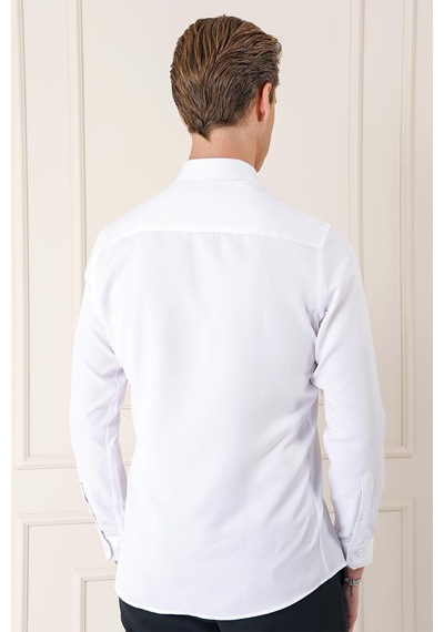 Efor Slim Fit Düğmeli Yaka Dokulu Pamuklu Klasik Beyaz Gömlek Gk 717 Beyaz