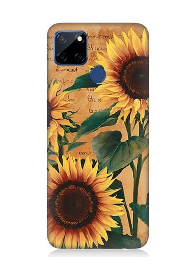 Realme C12 Uyumlu Ayçiçekleri Desenli Silikon Kılıf