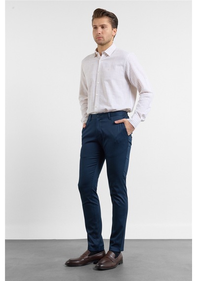 İmza Lacivert Yan Cep Düz Paça Armürlü Slim Fit Pamuklu Chino Pantolon 1003260165