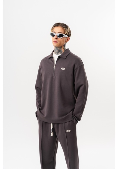 Respire Erkek Yarım Fermuarlı Modal Sweatshirt Füme