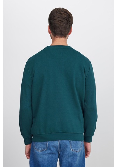 Tudors Unisex Relax Fit Rahat Kesim %100 Pamuk Basic Yeşil Bisiklet Yaka Sweatshirt-35147 Yeşil
