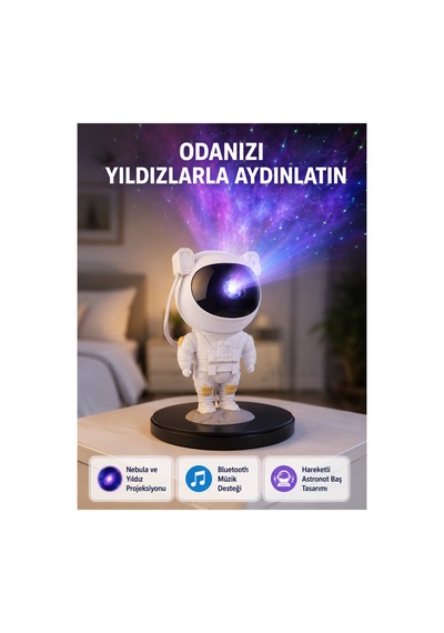 Astronot Projeksiyon Lambası Müzikli Ve Uzaktan Kumandalı