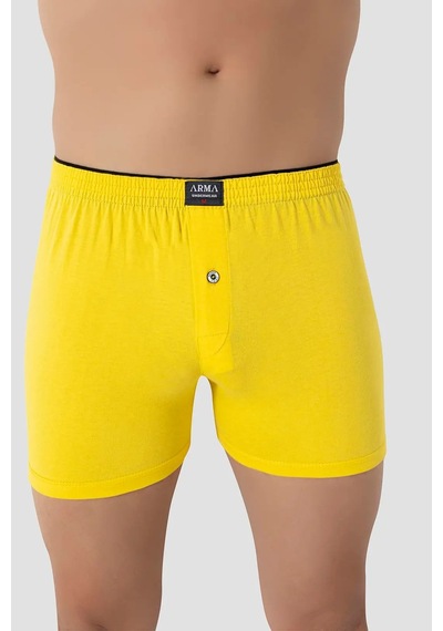 Marivento Delux Serisi Giy Günlük Pijama Erkek Sarı Düğmeli Boxer 3'lü Paket %100 Pamuklu Penye
