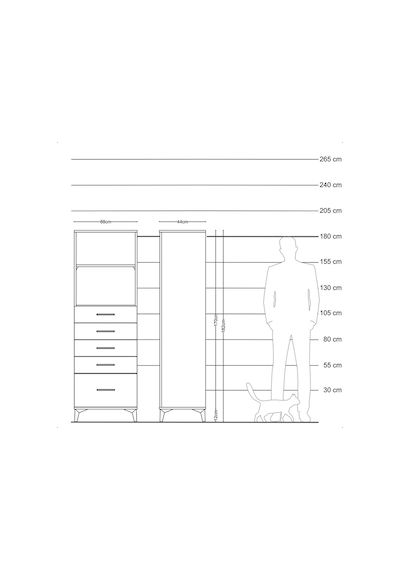 Hyperion Dolap 2 Raflı 5 Çekmeceli 88x44x182 Antrasit-antrasit Antrasit