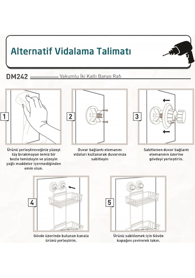 Teknotel Matkap Yok Vakumlu Iki Katlı Banyo Rafı Mat Siyah Dm242 Siyah