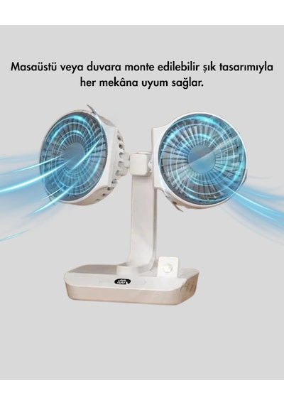 Lvsqvr Çift Kafalı Masaüstü Ve Duvar Tipi Sessiz Usb Şarjlı Fan
