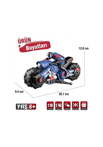 1:10 Uzaktan Kumandalı Rc Drift Akrobasi Motorsikleti - 360 Derece Dönüş - Işıklı - 2.4 Ghz Mavi