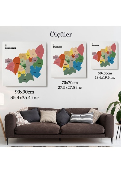 Diyarbakır İli Ve İlçeler Haritası Dekoratif Kanvas Tablo 1322