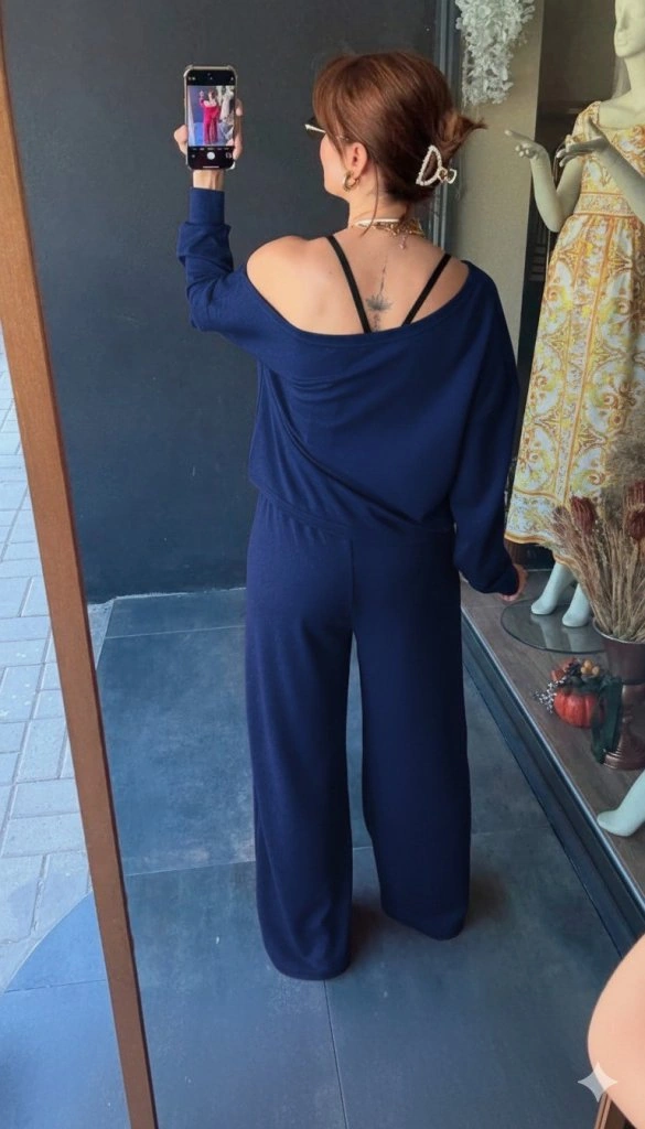 Hazego Kadın Uzun Kollu Tek Omuzdan Açık Viskon Iki Iplik Bluz Ve Pantolon Ikili Takım Lacivert Hazego Kadın Uzun Kollu Tek Omuzdan Açık Viskon Iki Iplik Bluz Ve Pantolon Ikili Takım Lacivert