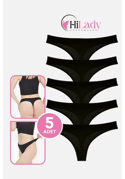 Hilady Kadın Tanga,düşük Bel Tanga String, 5'li Paket, Pamuklu Yumuşak Kumaş Pamuklu Tanga Siyah