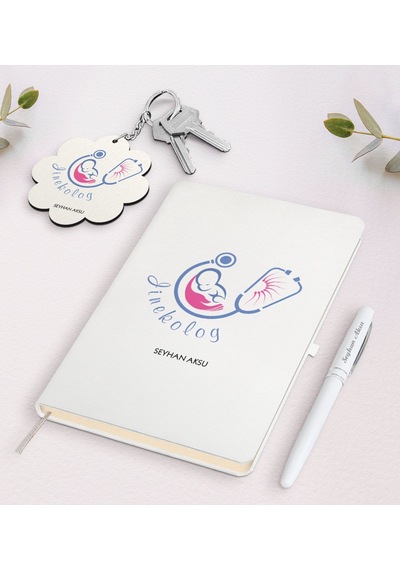Kişiye Özel Jinekolog Beyaz Defter Kalem Ve Anahtarlık Set N11.8771