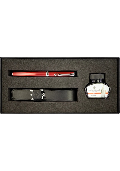 Diplomat 40216080 Skyline Dolma Kalem , Deri Kılıf , Kırmızı Mürekkep Set