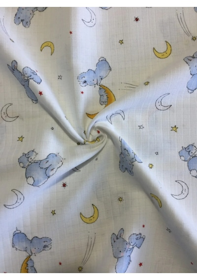 Müslin Örtü 100x120 3 Adet Ağız Bezi Hediyeli Beyaz - Mavi