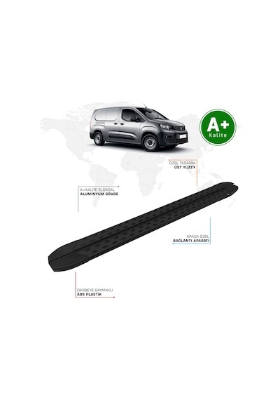 Peugeot Partner Yan Basamak Uzun Şasi 2019 Model Ve Sonrası Trimline Siyah