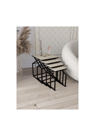 Uygar Zigon Sehpa Yan Sehpa Metal Sehpa Siyah Metal - Traverten Desen Mdf Membran Kaplama Siyah-traverten