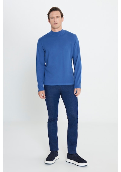AC&Co / Altınyıldız Classics Erkek Indıgo Standart Fit Normal Kesim Yarım Balıkçı Yaka Triko Kazak İndigo