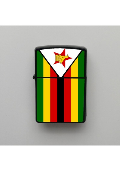 Zimbabve Klasik Ülke Bayraklı - Benzinli Siyah Çakmak - Hediyelik Siyah