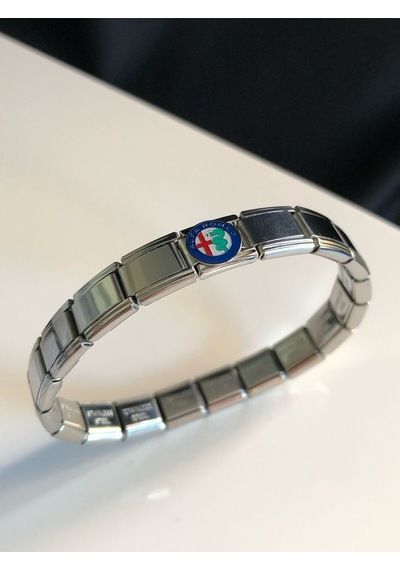 Erkek Kadın Çelik Bileklik - Alfa Romeo Logo Model Italy Nomi Charm Gümüş