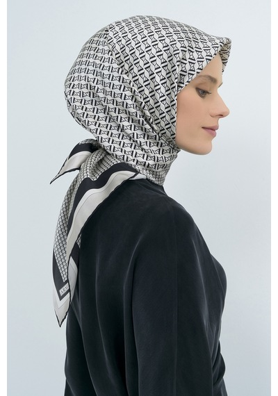 Armine Saf İpek Sura Eşarp-2026 İlkbahar-yaz- 950200d Krem-Siyah