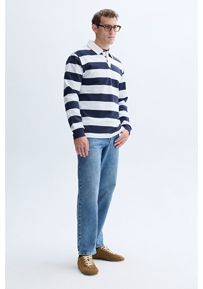 Mudo Erkek Erkek Lacivert Çizgili Polo Yaka Sweatshirt 1263439