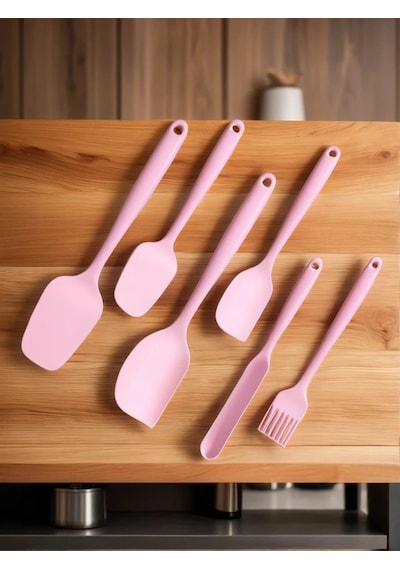 6'lı Yanmaz Yapışmaz Silikon Spatula Seti Açık Pembe