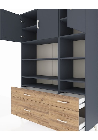 Hyperion Dolap 10 Raflı 4 Çekmeceli 3 Kapaklı 132x44x195 Antrasit-antrasit/çam Antrasıt/atlas Çam Hyperion Dolap 10 Raflı 4 Çekmeceli 3 Kapaklı 132x44x195 Antrasit-antrasit/çam Antrasıt/atlas Çam