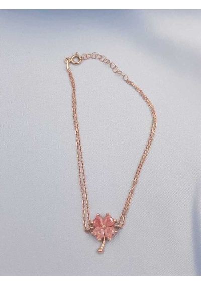 Vog Pembe Taşlı Yonca 925 Ayar Gümüş Sevgiliye,anneye,arkadaşa Hediye Bileklik