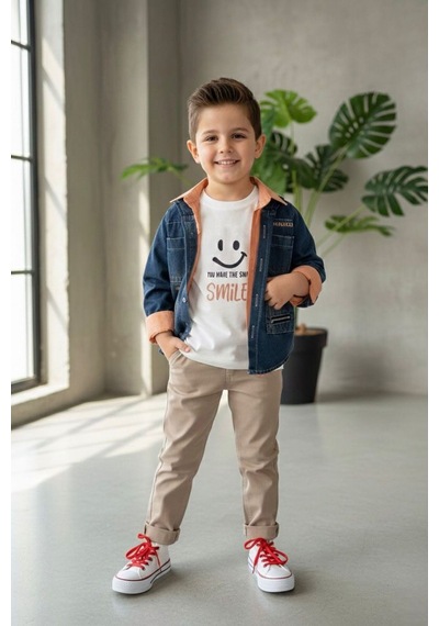 Miniğimin Cicileri Miniğimin Cicilwri Smile Baskılı Kot Ceketlü 4 Lü Erkek Çocuk Takım - Bej Miniğimin Cicileri Miniğimin Cicilwri Smile Baskılı Kot Ceketlü 4 Lü Erkek Çocuk Takım - Bej