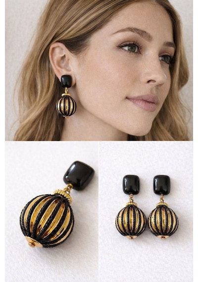 Kadın Küpe Preminium Seri Gold Detay Vintage Model Küpe Siyah