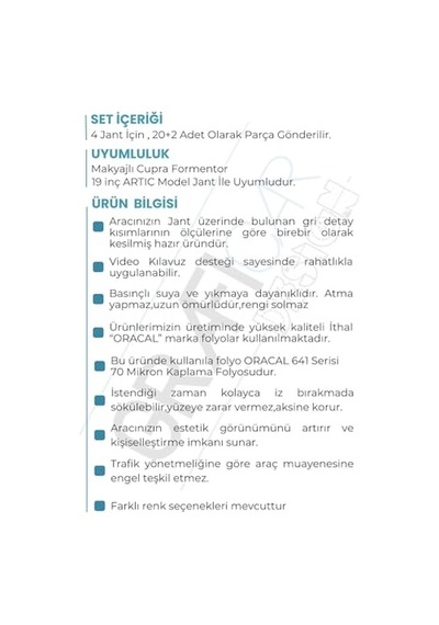 Makyajlı Cupra Formentor Vz Jant Kaplama Sticker Set 19 Inç Artıc Jant İle Uyumlu Abanoz