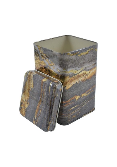 Rock And Gold Desenli Kare Metal Saklama Kabı, 10.5 X 10.5 X 16 Cm, 1.7 Lt Çok Renkli