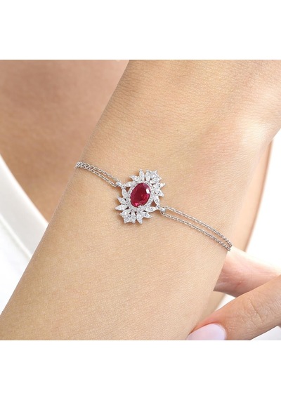 Effective Diamond Venedik Dansı Sentetik Yakut Taşlı Gümüş Bileklik