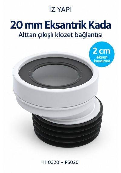 İz Yapı 20 Mm Eksantrik Klozet Kadası Alttan Çıkışlı Gider Bağlantı Adaptörü Ps020 Beyaz