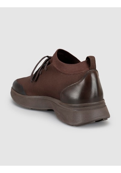 Cabani Castello Kahve Triko & Hakiki Dana Deri Erkek Sneaker Kahverengi