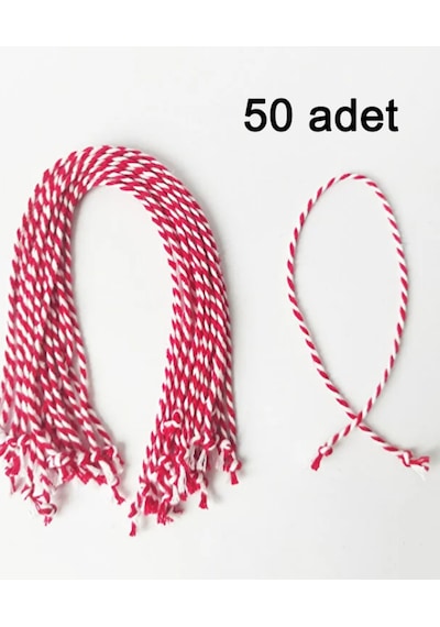 50 Adet Kırmızı Beyaz Marteniçka Ip Bileklik - Dilek Bilekliği - Şans Bileklik Çok Renkli