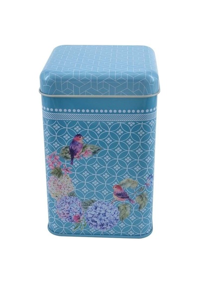 Blooming Blue Desenli Kare Metal Saklama Kabı 10.5 x 10.5 x 16 CM 1.7 L