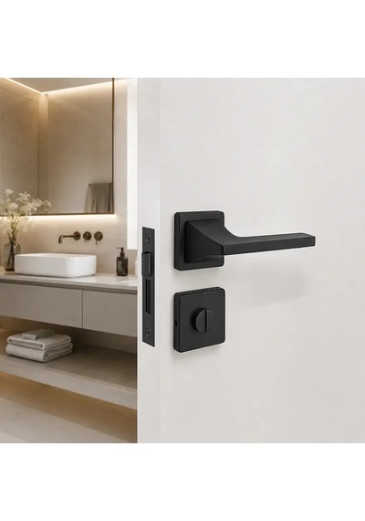 Sese Ilgın Modeli Kare Rozetli Wc Kapı Kolu Siyah Renk 200-231r-02-02