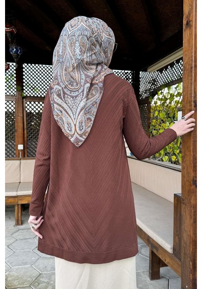 Rabia Şamlı Damla Triko Tunik Kahve Çok Renkli