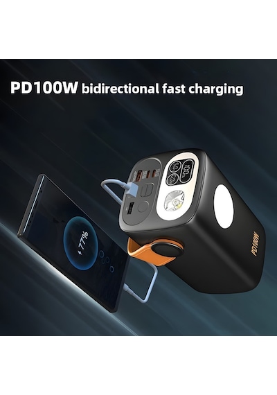 Cepini Cp-06 60.000mah Pd 100w Hızlı Şarj Destekli Powerbank Dahili 4 Kablolu Ve Led Aydınlatmalı Siyah