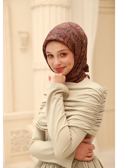Silk Home Organik Eşarp 79015-17 Koyu Yeşil, Taba, Çelik Mavi, Pembe