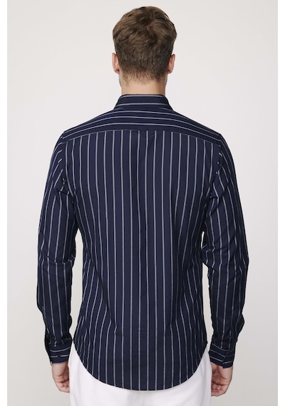 Tudors Slim Fit Düğmeli Yaka Pamuklu Kolay Ütü Çizgili Erkek Gömlek-27794-lacivert Lacivert Tudors Slim Fit Düğmeli Yaka Pamuklu Kolay Ütü Çizgili Erkek Gömlek-27794-lacivert Lacivert