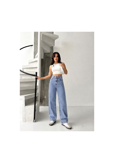 Kene Jeans Buz Kar Likralı Boyfriend Bol Paça Denim Pantolon Buz Kar