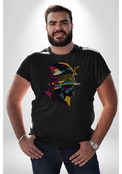 Canlı Afrobeat Füzyon Renkli Siluet Unisex Unisex Siyah Organik Baskılı T-shirt Penye Yüksek Kalite Siyah