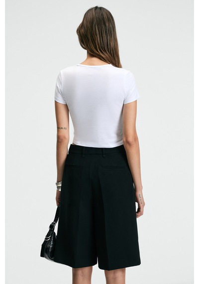 Ethıquet SERAYA Kadın Bisiklet Yaka Kısa Kollu Önü Baskılı Crop Beyaz T-Shirt