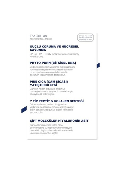 Celltone Sun Cream, Pdrn, Bariyer Onarıcı & Nemlendirici Güneş Kremi, Spf 50+ Pa++++, 70g