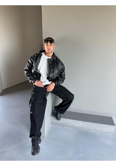 Terapi Men Siyah Oversize Dolgulu Bomber Deri Ceket Siyah Terapi Men Siyah Oversize Dolgulu Bomber Deri Ceket Siyah