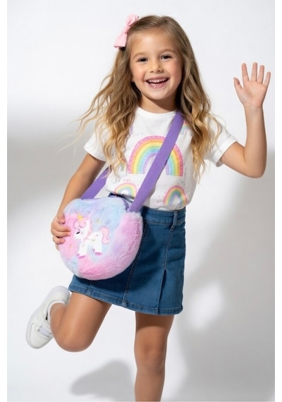 Mollycrush Kız Çocuk Mor Unicorn Nakışlı Peluş Omuz Çantası Ayarlanabilir Askılı Şirin Model Mor