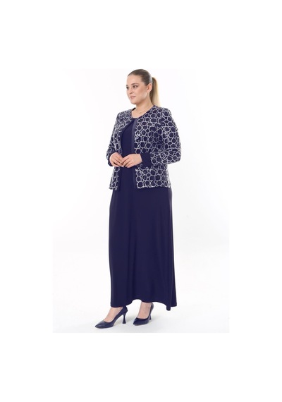 Ladies First Büyük Beden 3911 Lacivert Ceket+Elbise Takım 001