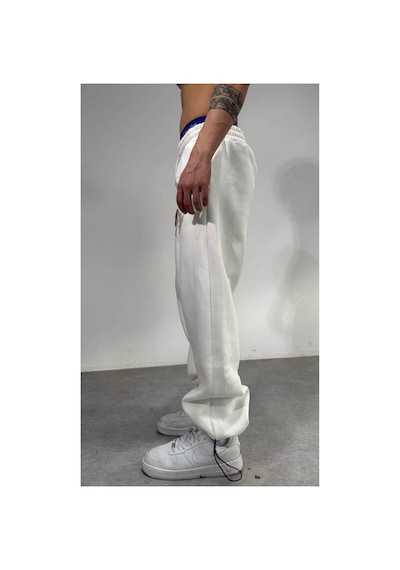 Zaee Taşlı Baggy Eşofman Kışlık Kumaş Beyaz